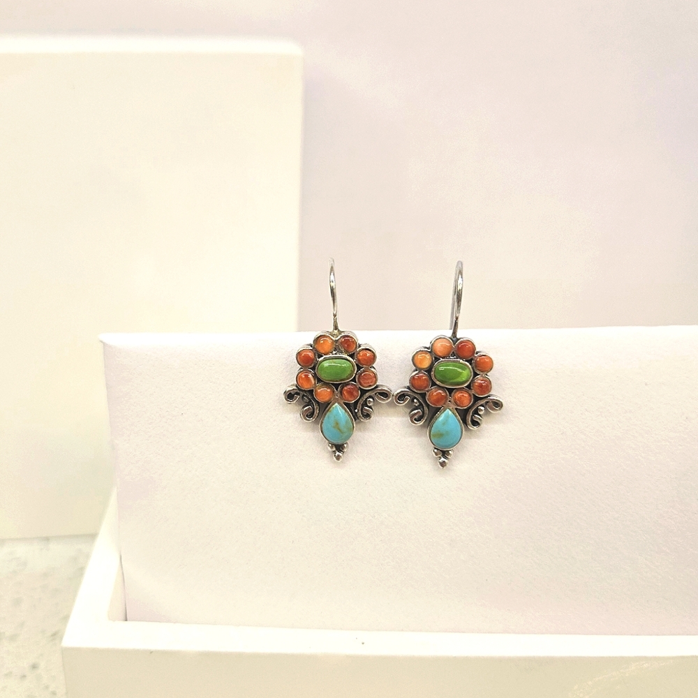 Sterling Silver Earrings with Turquoise and Stone Accents EUC